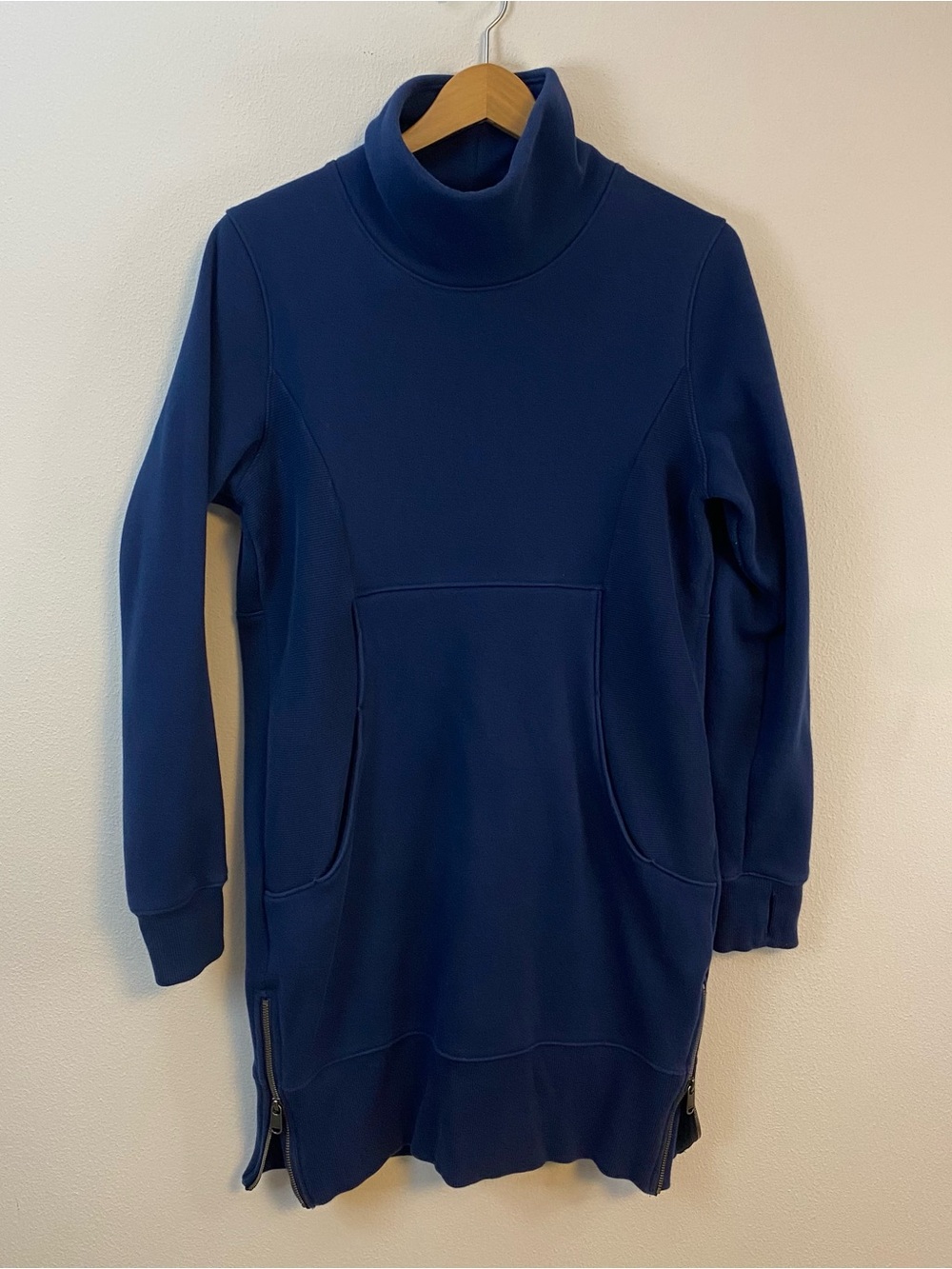 Athleta Cozy Karma Funnel Neck Dress Blue Womens Medium Comfy Casual